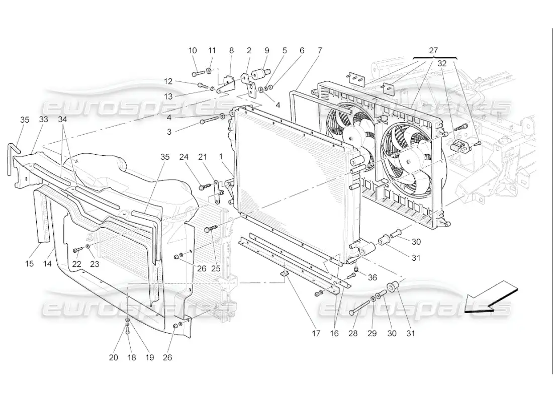 maserati qtp. (2007) 4.2 f1 refrigeración: radiadores de aire y conductos diagrama de piezas