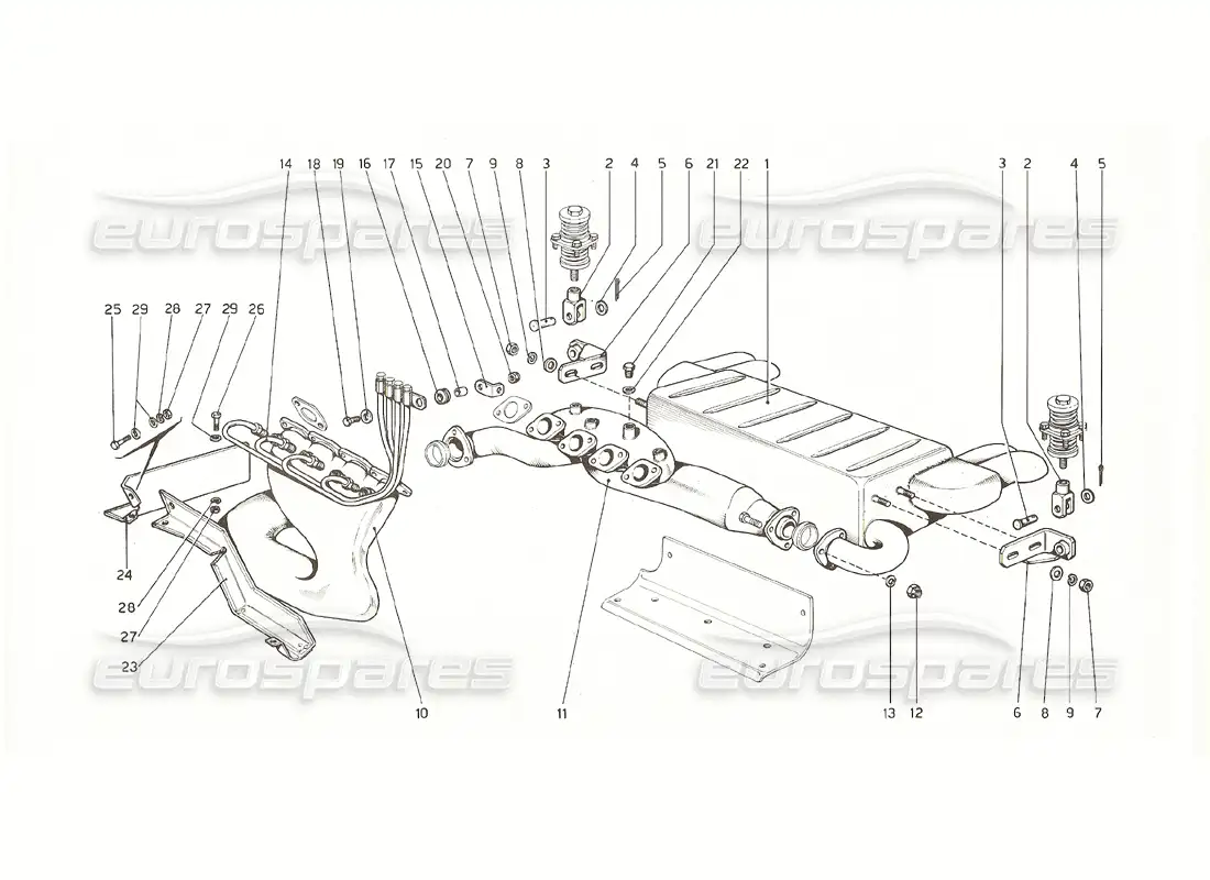 ferrari 308 gt4 dino (1976) sistema de escape (versiones de ee. uu. y australia 1976) diagrama de piezas