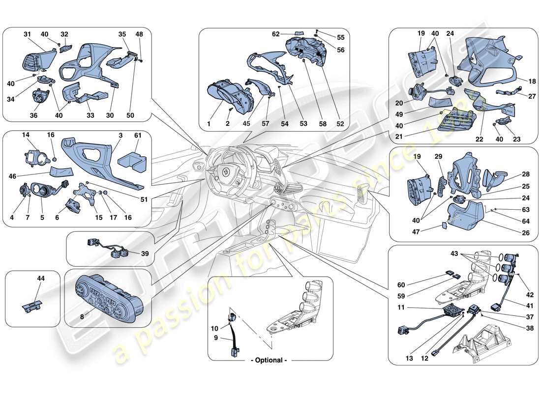 ferrari 458 speciale (europe) instrumentos del tablero y del túnel diagrama de piezas