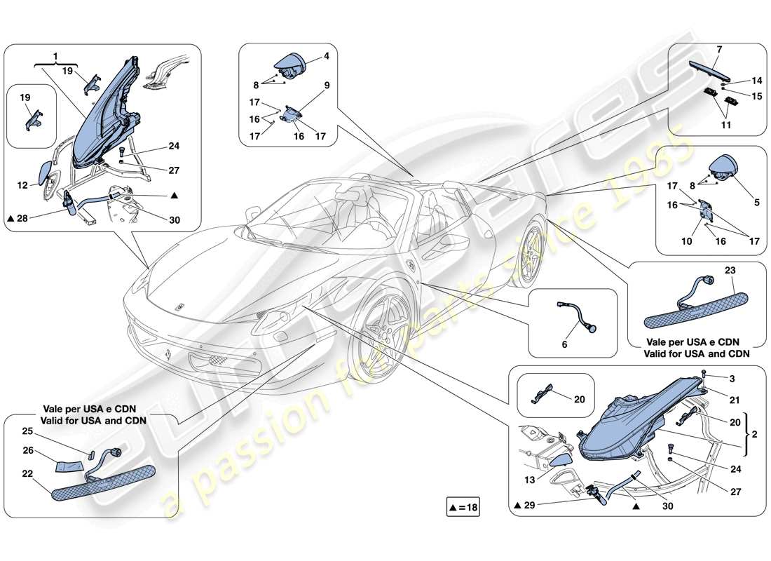 ferrari 458 spider (rhd) faros y luces traseras diagrama de piezas