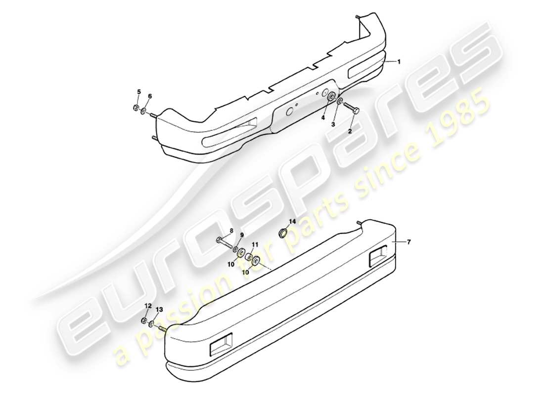 aston martin v8 volante (1999) diagrama de piezas de parachoques