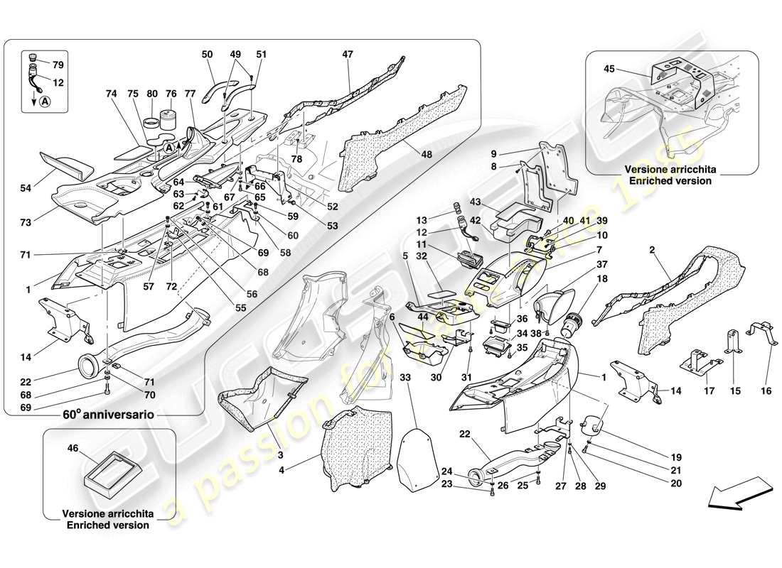 ferrari 612 scaglietti (rhd) túnel - subestructura y accesorios diagrama de partes