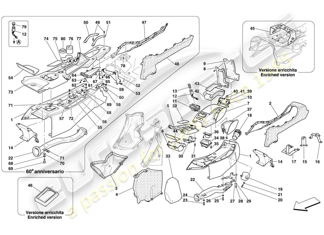 ferrari 612 scaglietti (rhd) túnel - subestructura y accesorios diagrama de piezas
