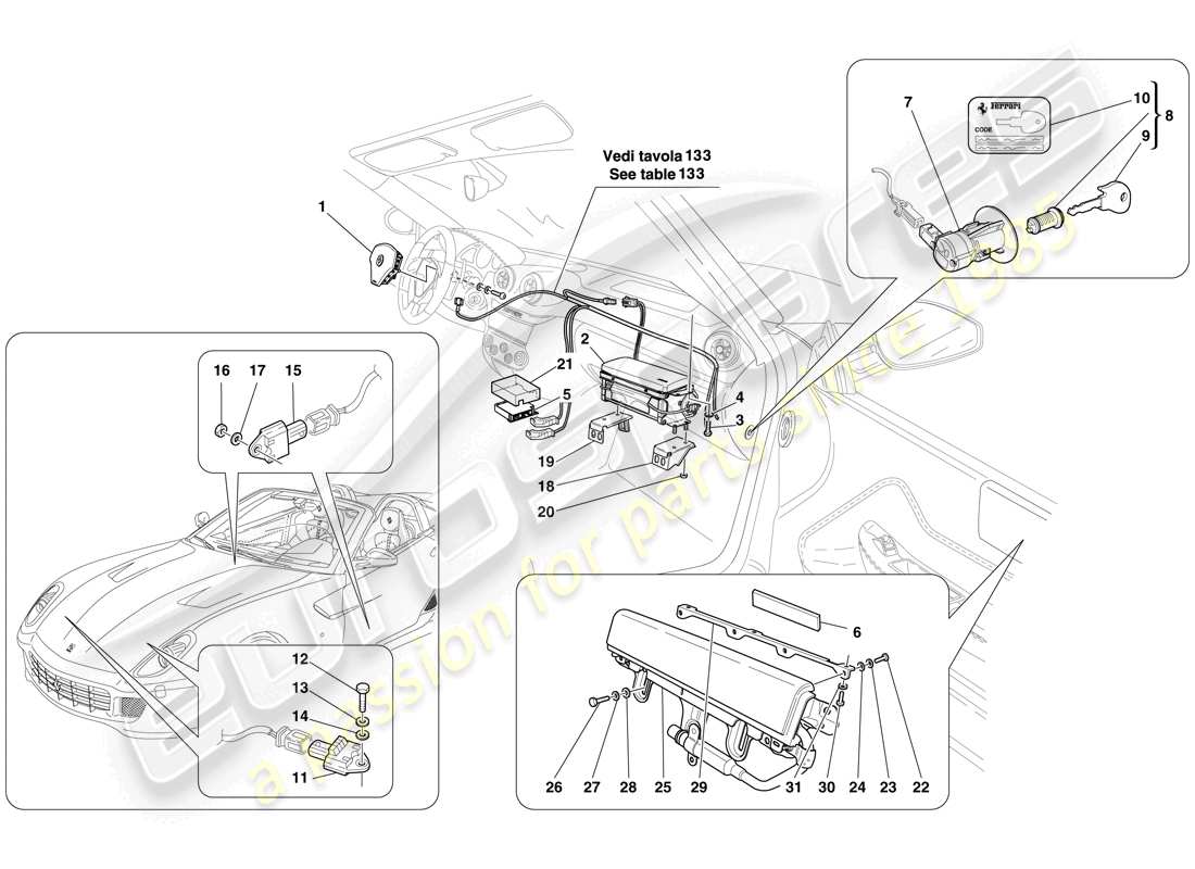 ferrari 599 sa aperta (usa) bolsa de aire diagrama de piezas