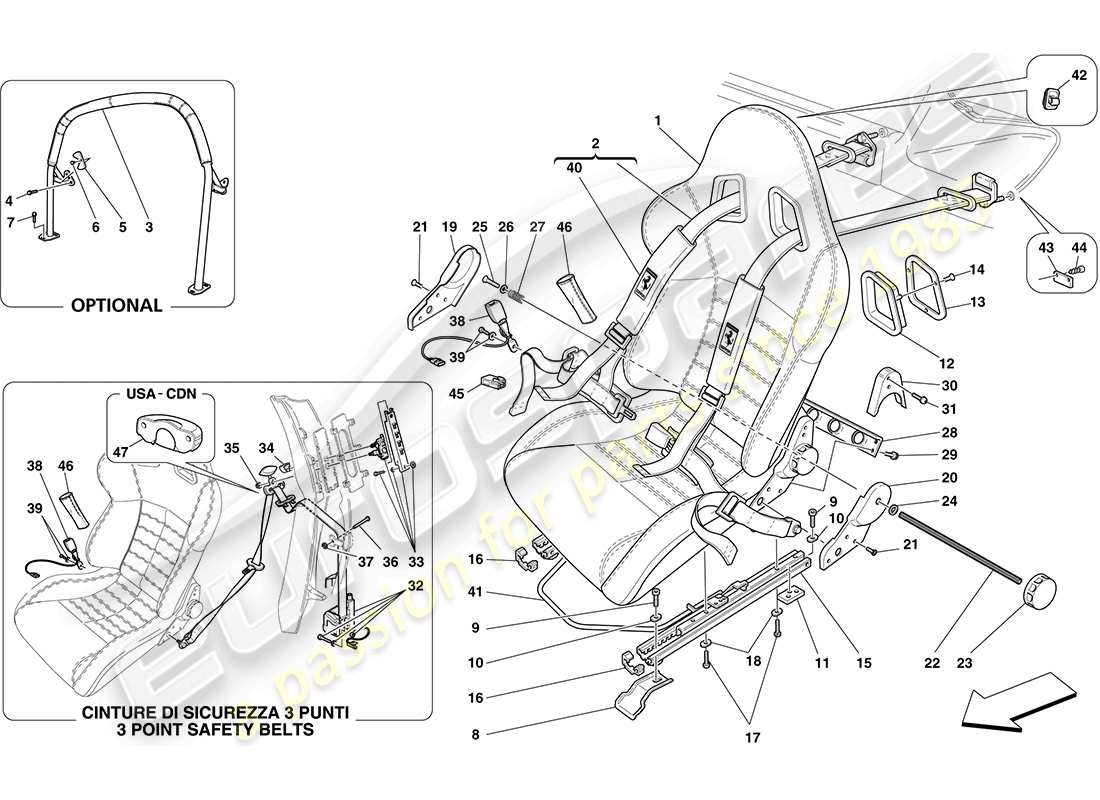 ferrari f430 coupe (usa) diagrama de piezas del arnés del asiento de puntos racing seat-4-barra antivolvente