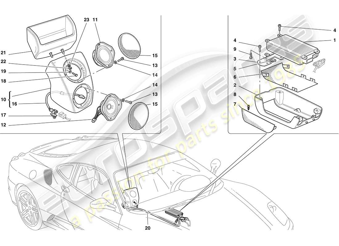 ferrari f430 coupe (usa) sistema amplificador de radio diagrama de piezas