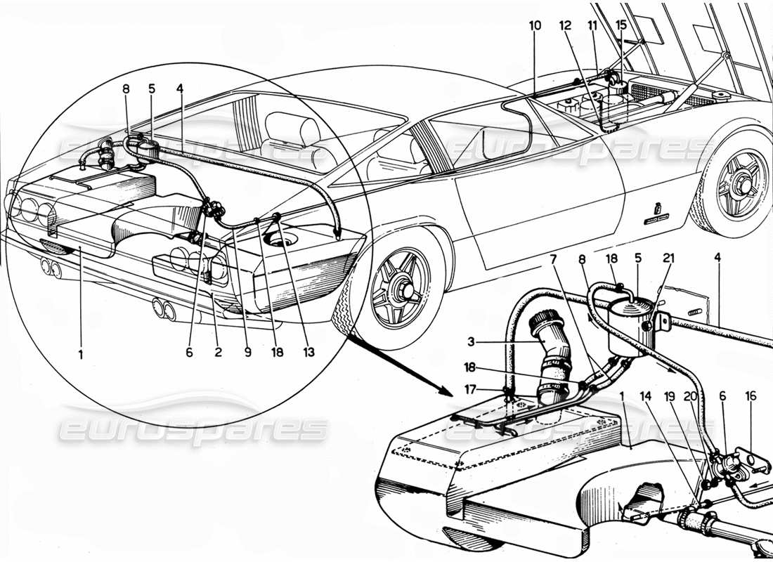 ferrari 365 gtc4 (mechanical) circuito de combustible usa- revisión diagrama de piezas