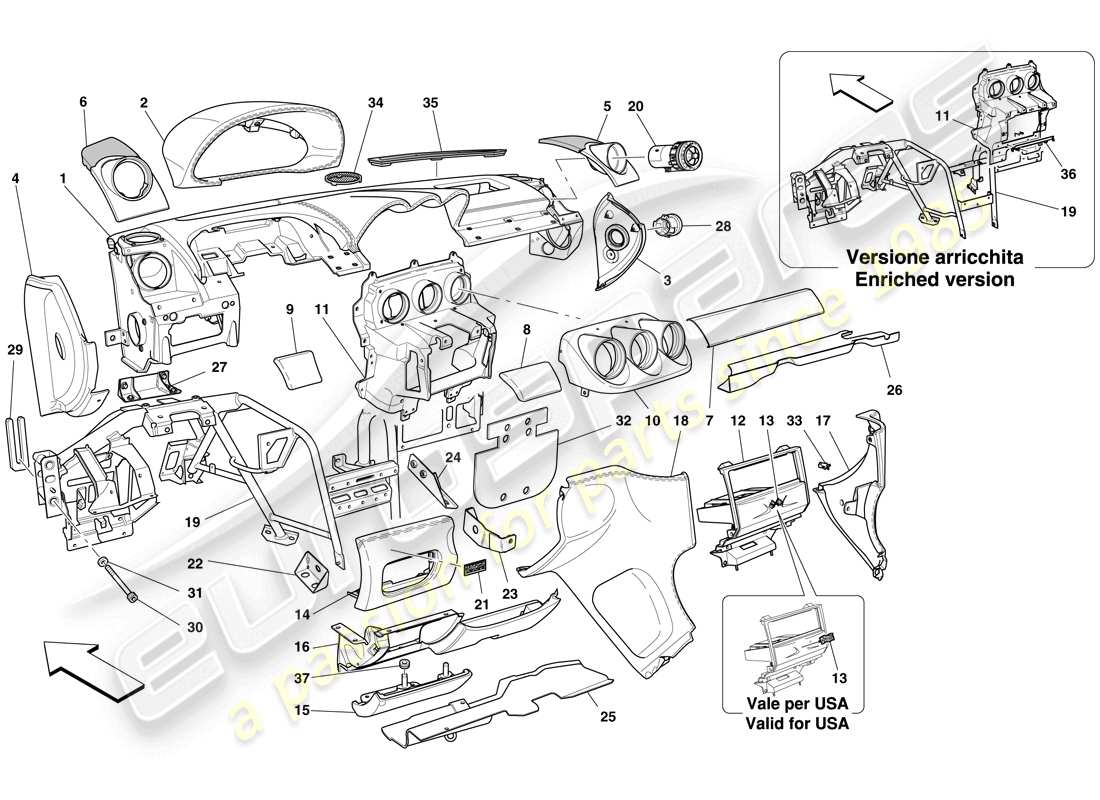 ferrari 612 scaglietti (rhd) panel diagrama de piezas