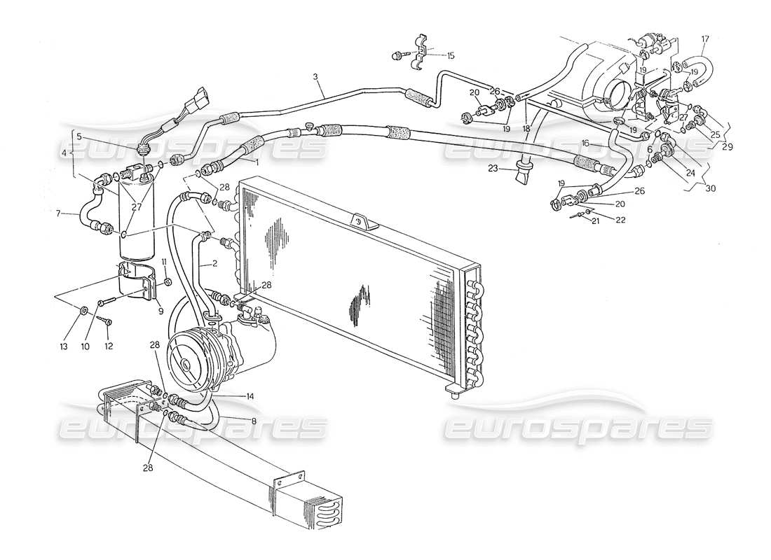 maserati biturbo spider diagrama de piezas de la dirección derecha del sistema de aire acondicionado (premodificación)