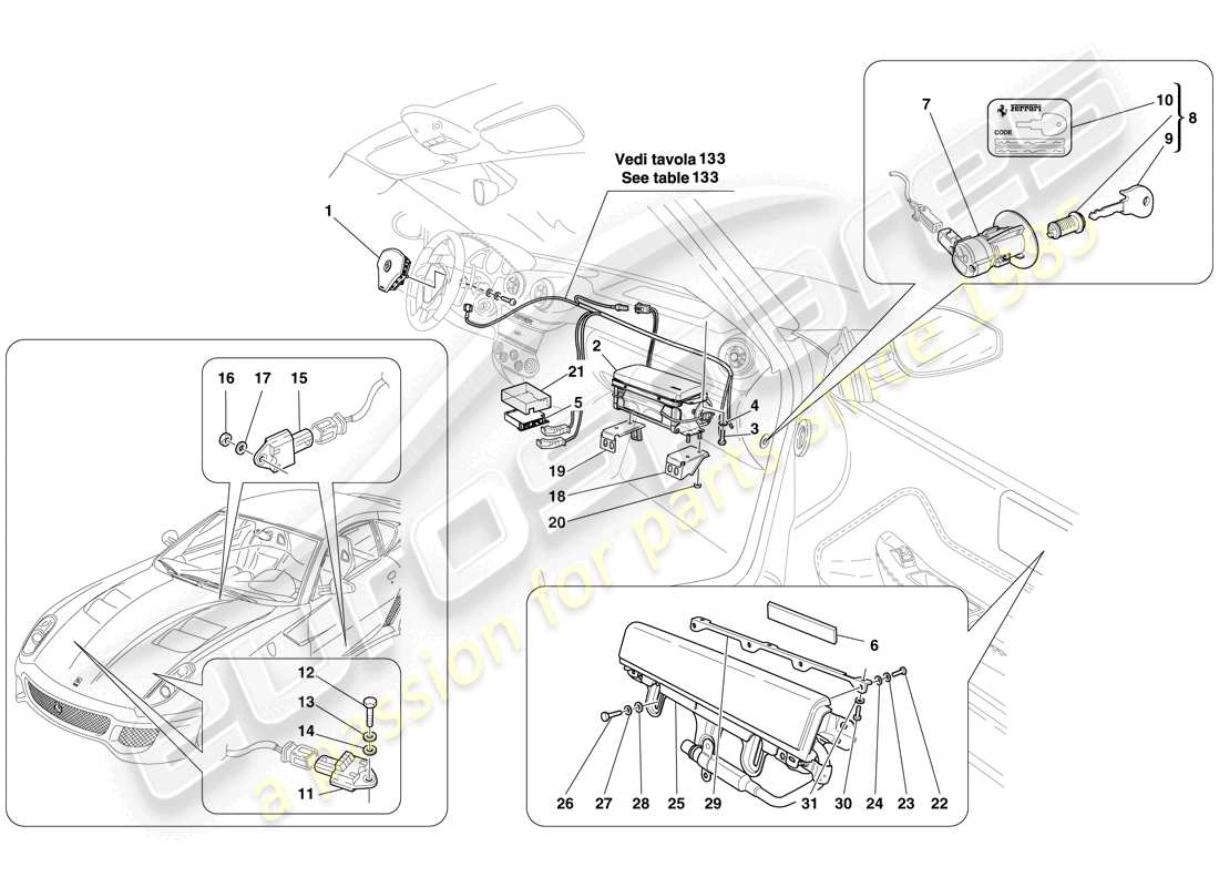 ferrari 599 gto (europe) diagrama de piezas del airbag