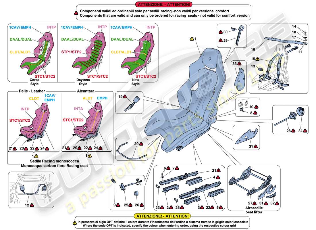 ferrari 812 superfast (rhd) diagrama de piezas del asiento de carreras