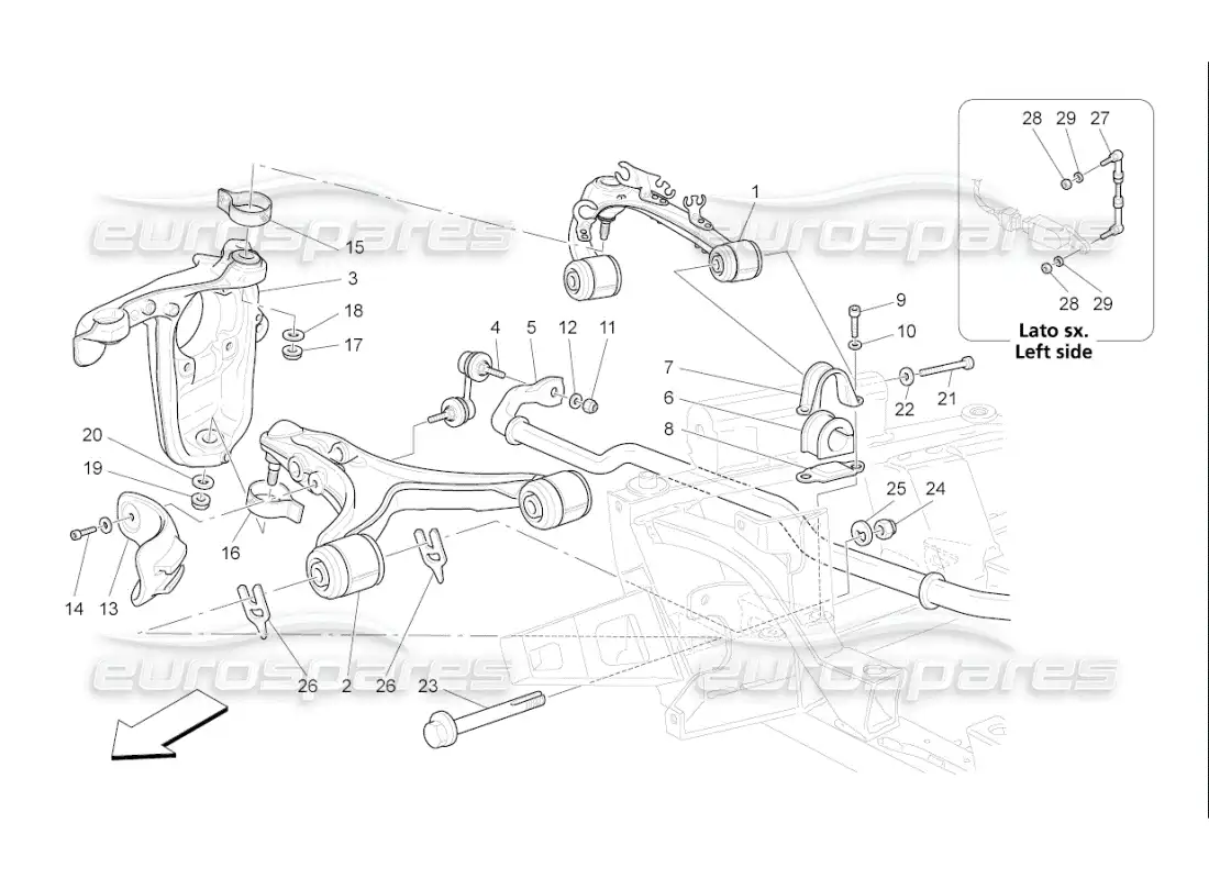maserati qtp. (2007) 4.2 f1 suspensión delantera diagrama de piezas
