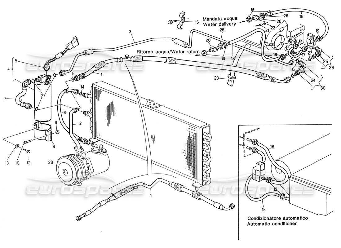 maserati 222 / 222e biturbo diagrama de piezas de la dirección derecha del sistema de aire acondicionado (después de la modificación)