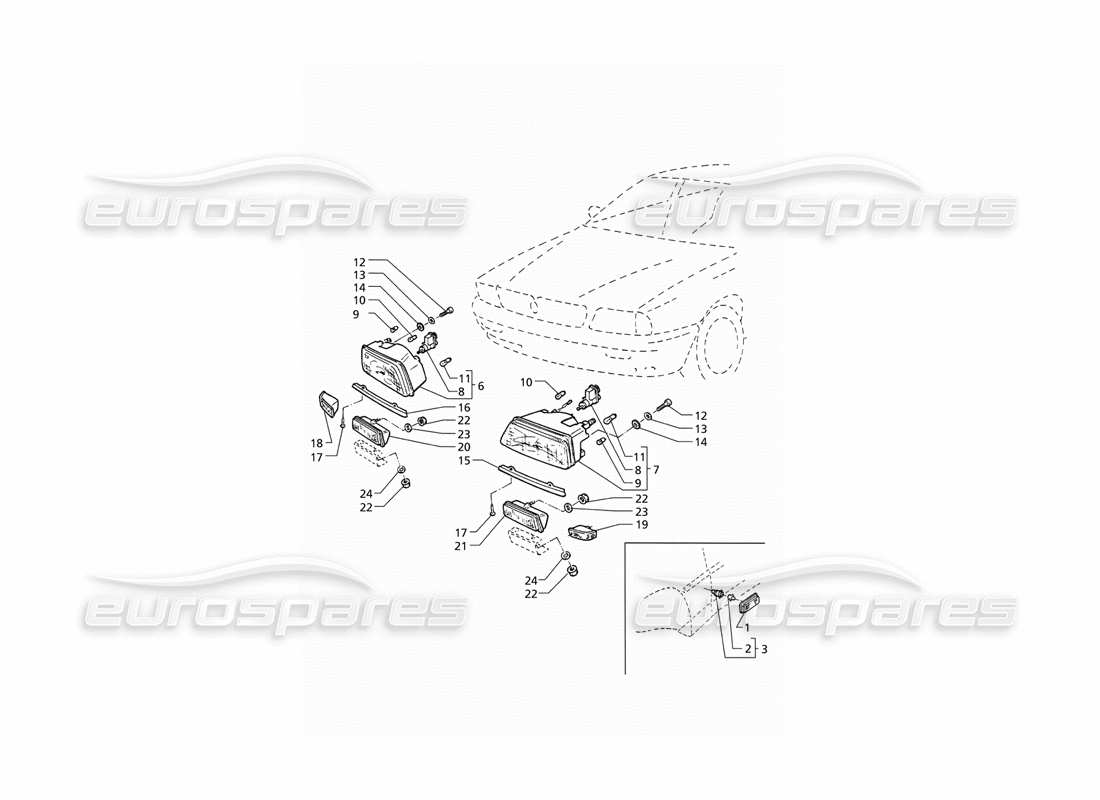 maserati qtp v6 (1996) luces delanteras (rhd) diagrama de piezas