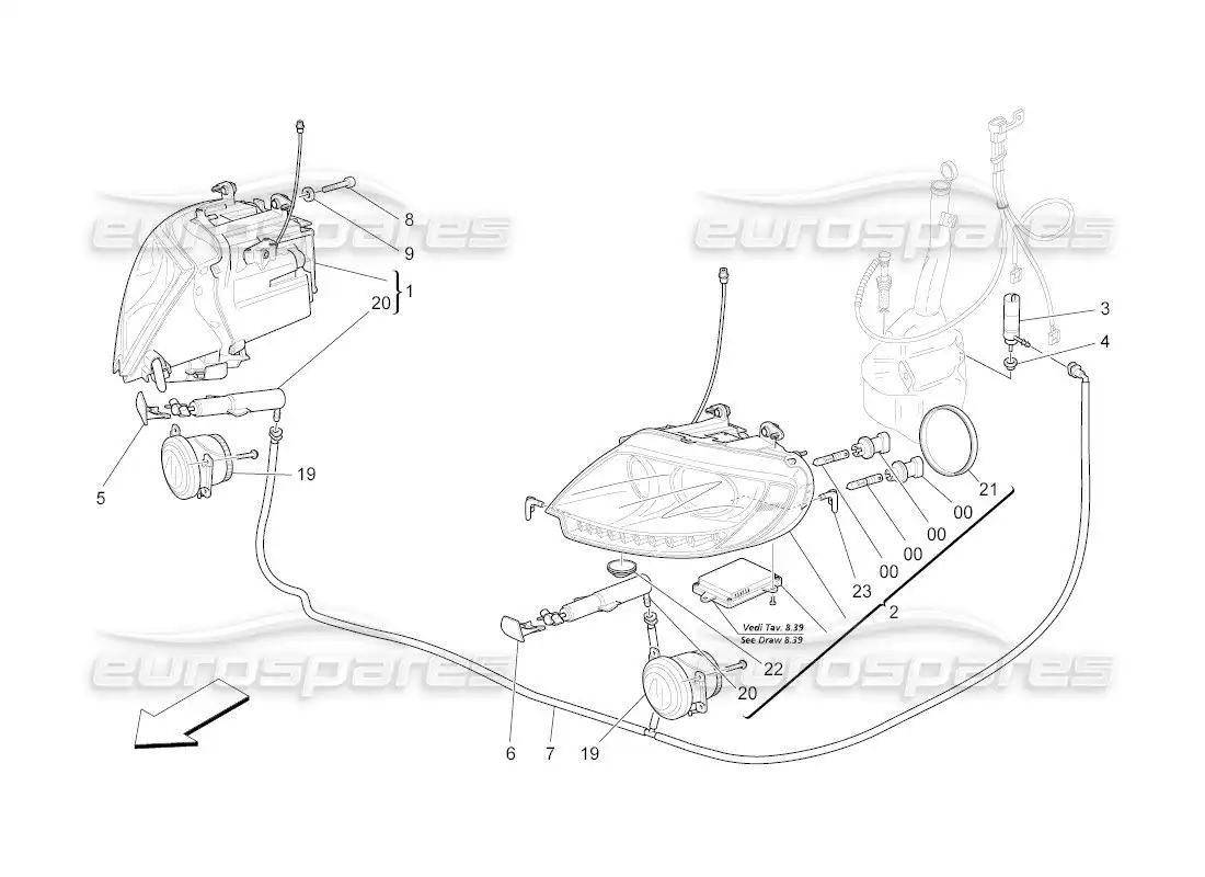 maserati qtp. (2011) 4.2 auto diagrama de piezas de los grupos de faros