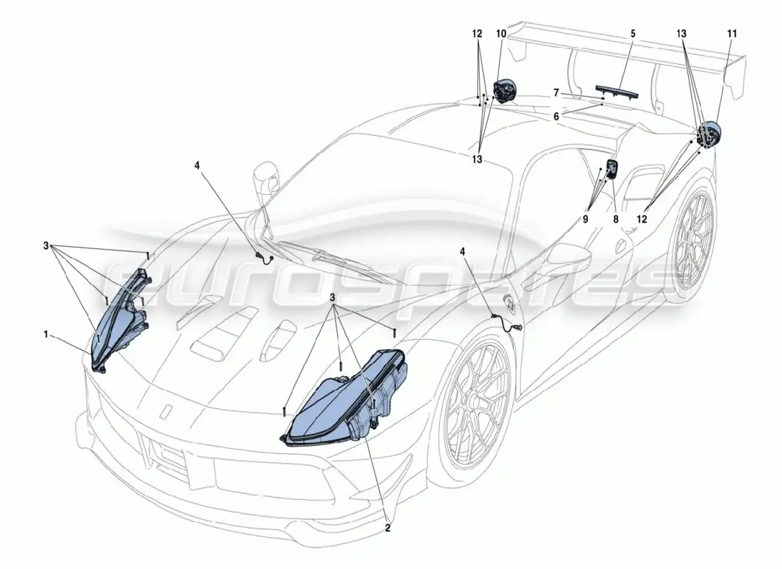 ferrari 488 challenge luces diagrama de piezas