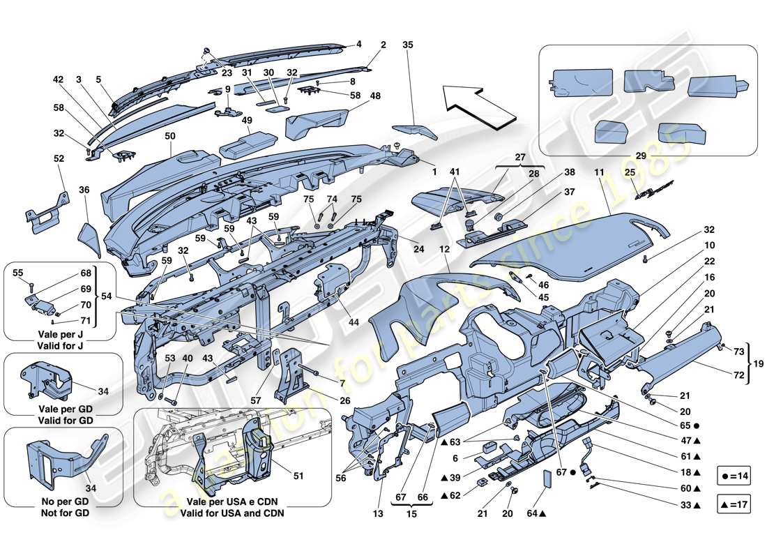ferrari 458 spider (rhd) diagrama de piezas del tablero