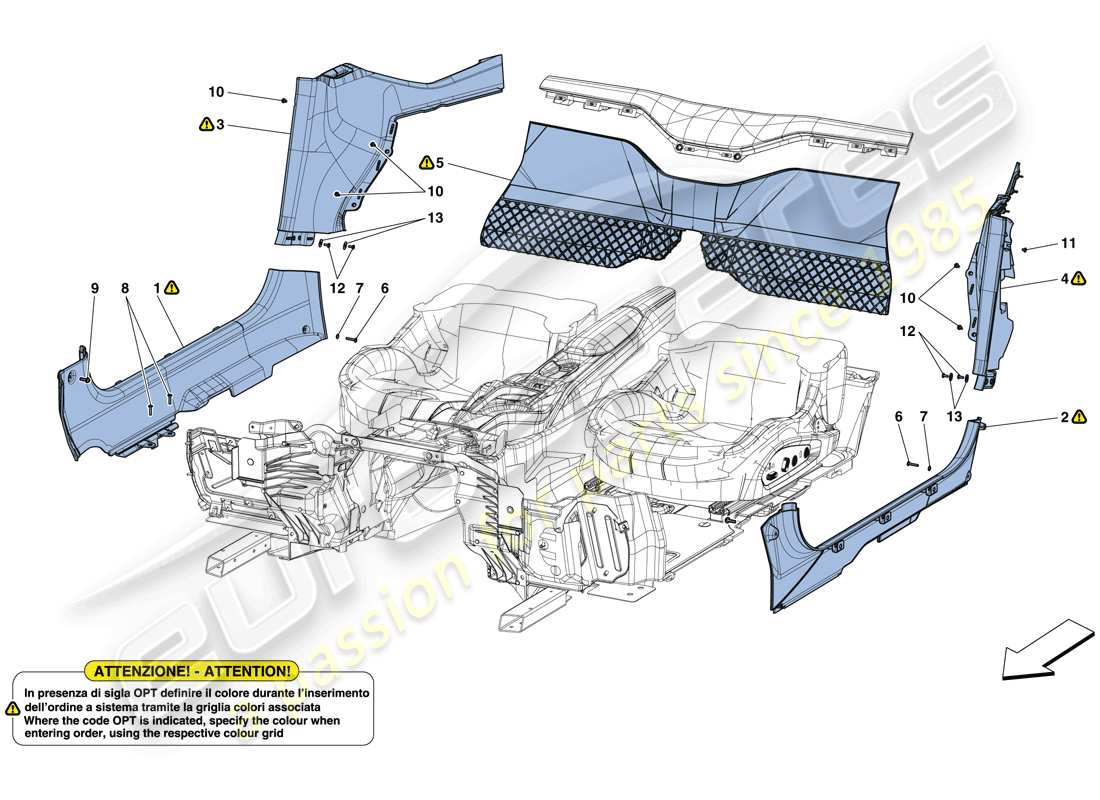 ferrari 812 superfast (rhd) diagrama de piezas del acabado interior