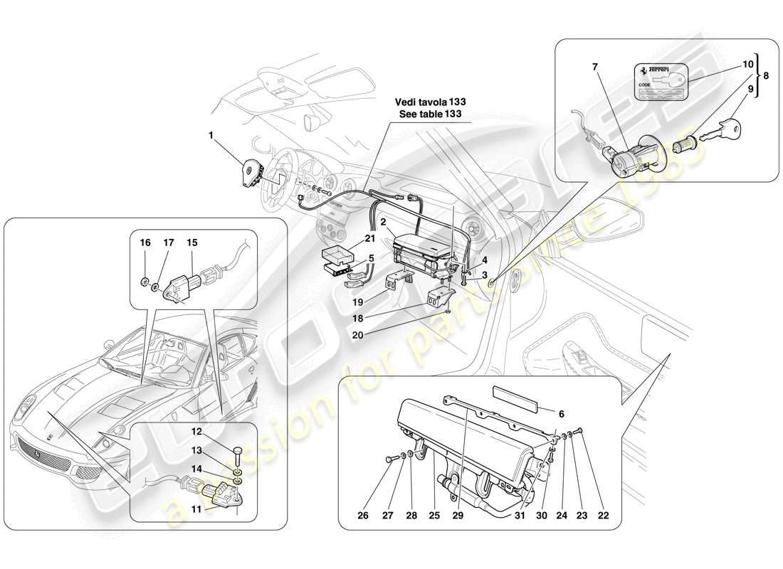 ferrari 599 gto (rhd) bolsa de aire diagrama de piezas