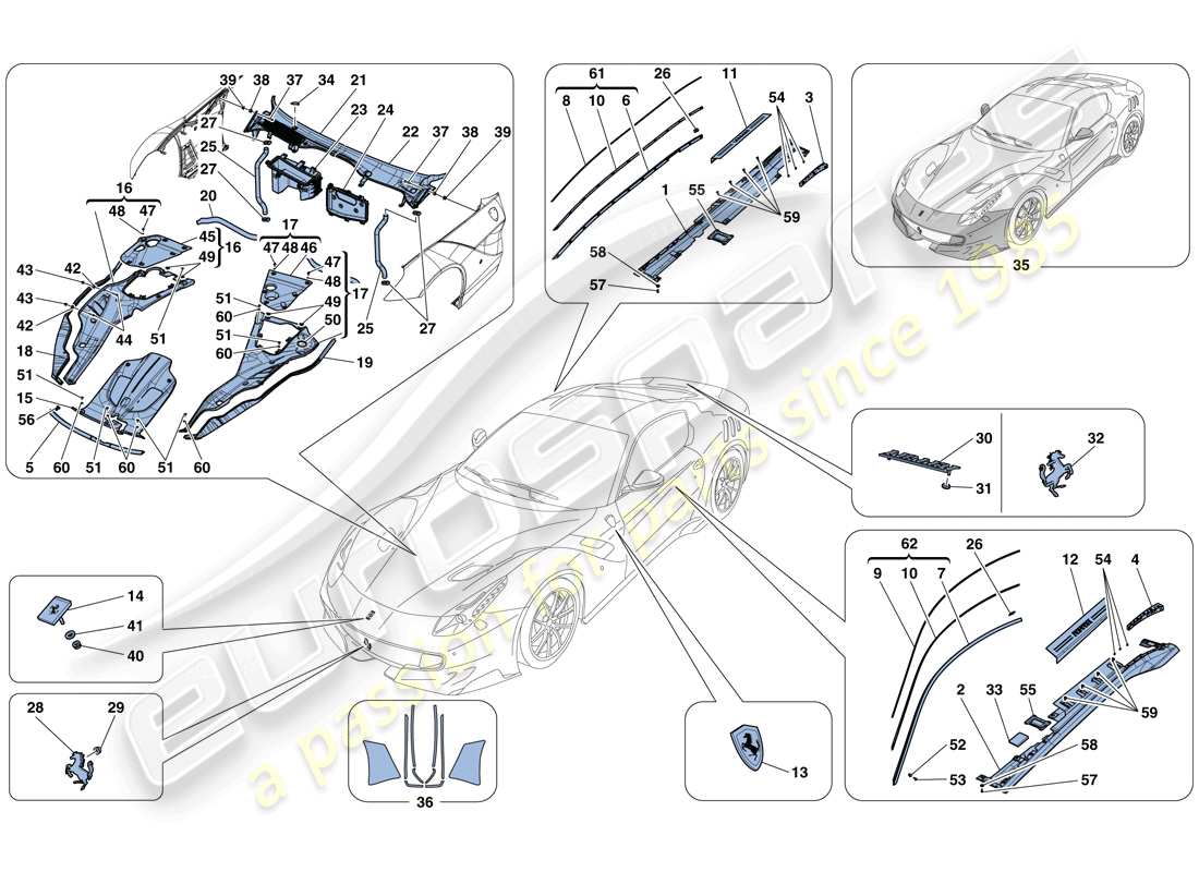 ferrari f12 tdf (europe) escudos - acabado externo diagrama de piezas