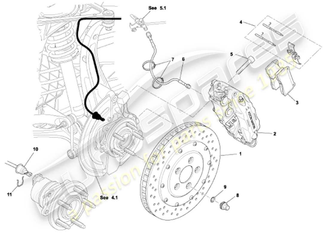 aston martin vanquish (2001) frenos delanteros diagrama de piezas