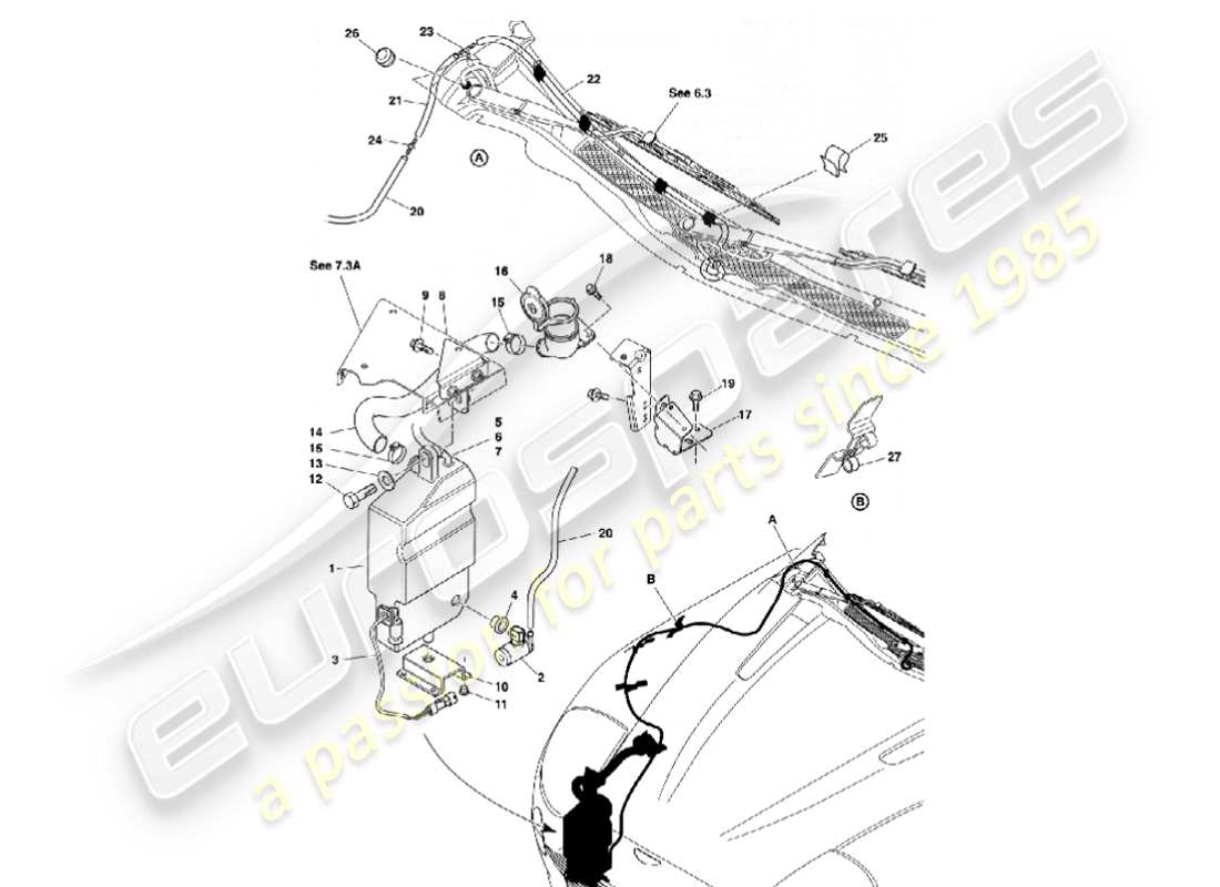 aston martin vanquish (2001) diagrama de piezas de los lavaparabrisas