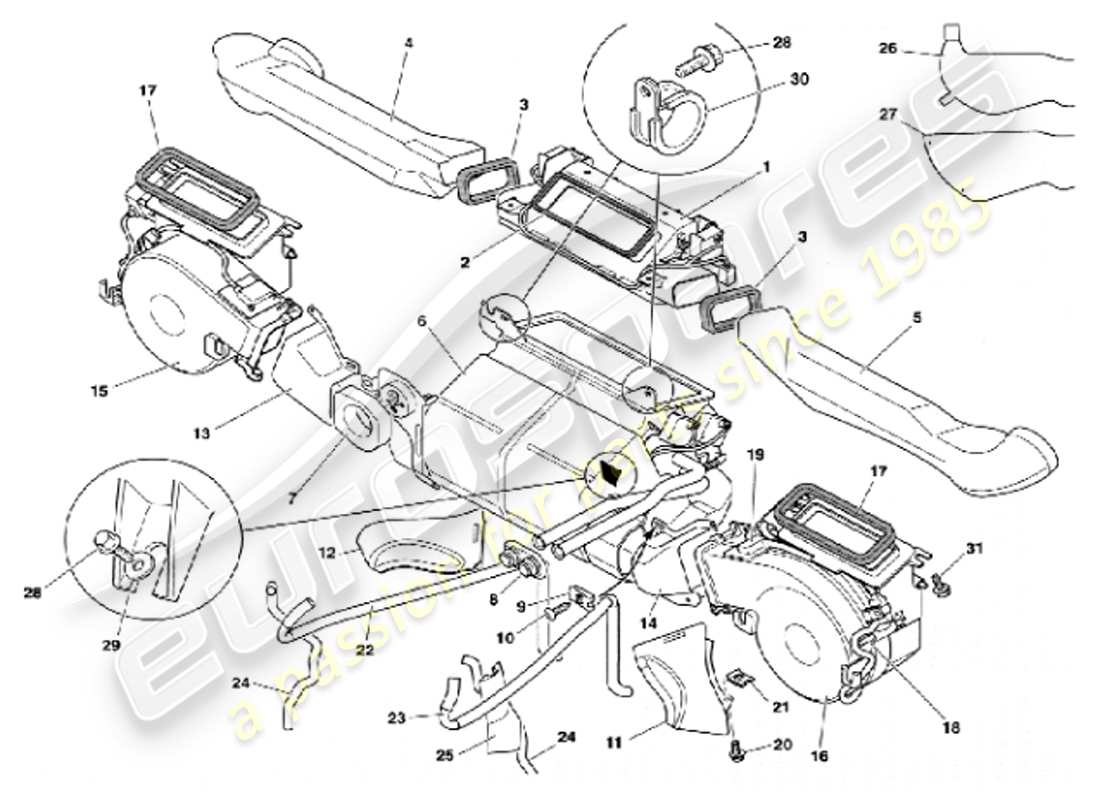 aston martin vanquish (2001) diagrama de piezas de instalación interior