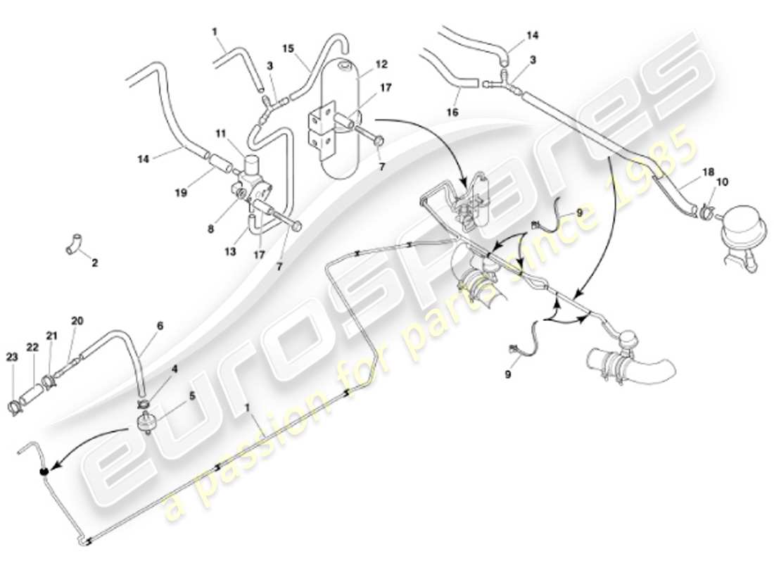 aston martin vanquish (2001) sistema de derivación de escape diagrama de piezas