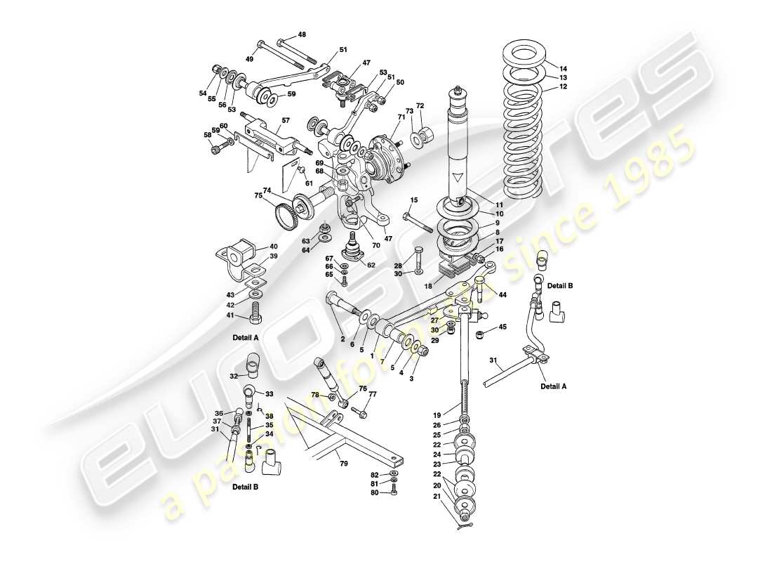 aston martin v8 volante (1997) suspensión delantera diagrama de piezas
