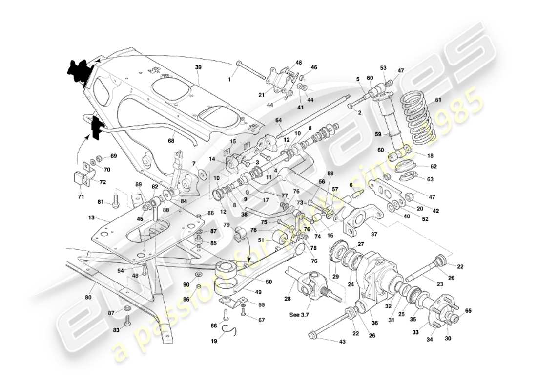 aston martin db7 vantage (2003) diagrama de piezas de la suspensión trasera