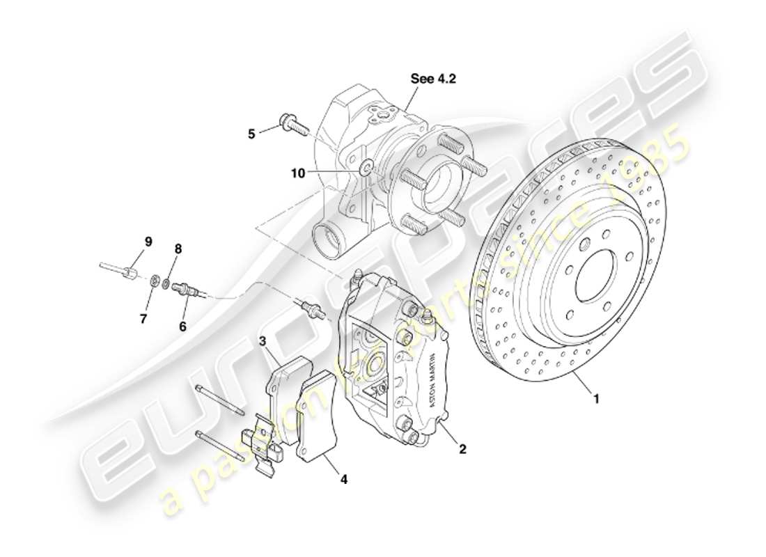 aston martin db7 vantage (2003) diagrama de piezas de frenos traseros