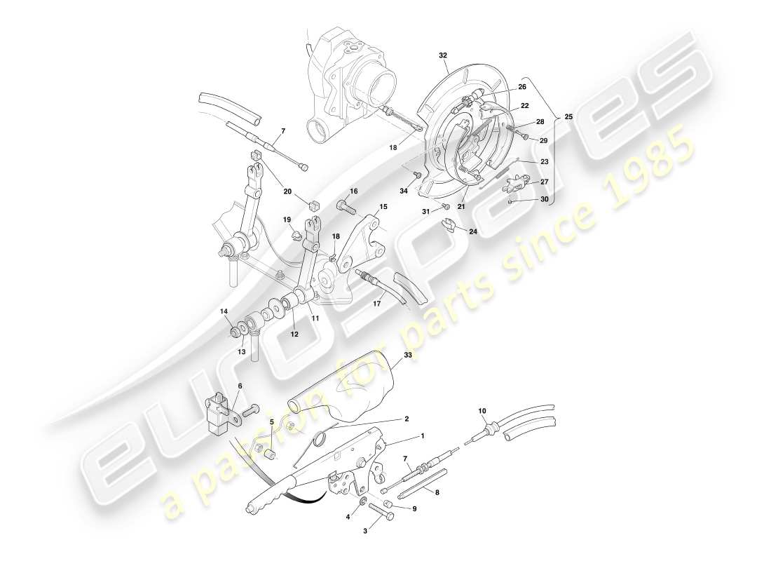 aston martin db7 vantage (2002) diagrama de piezas del freno de mano