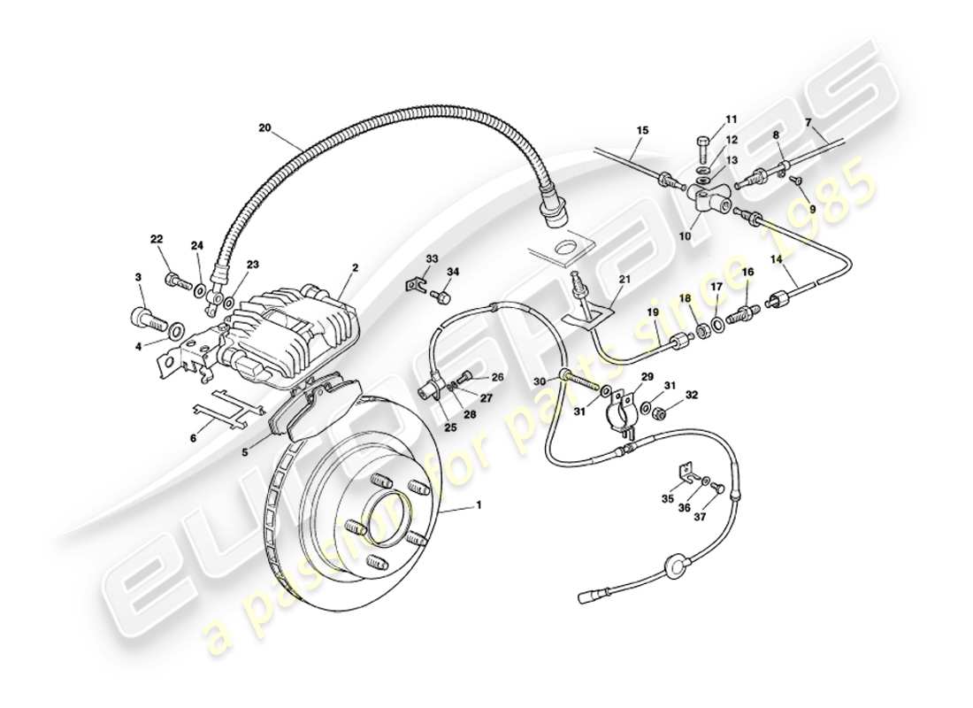aston martin v8 coupe (1999) diagrama de piezas de frenos traseros