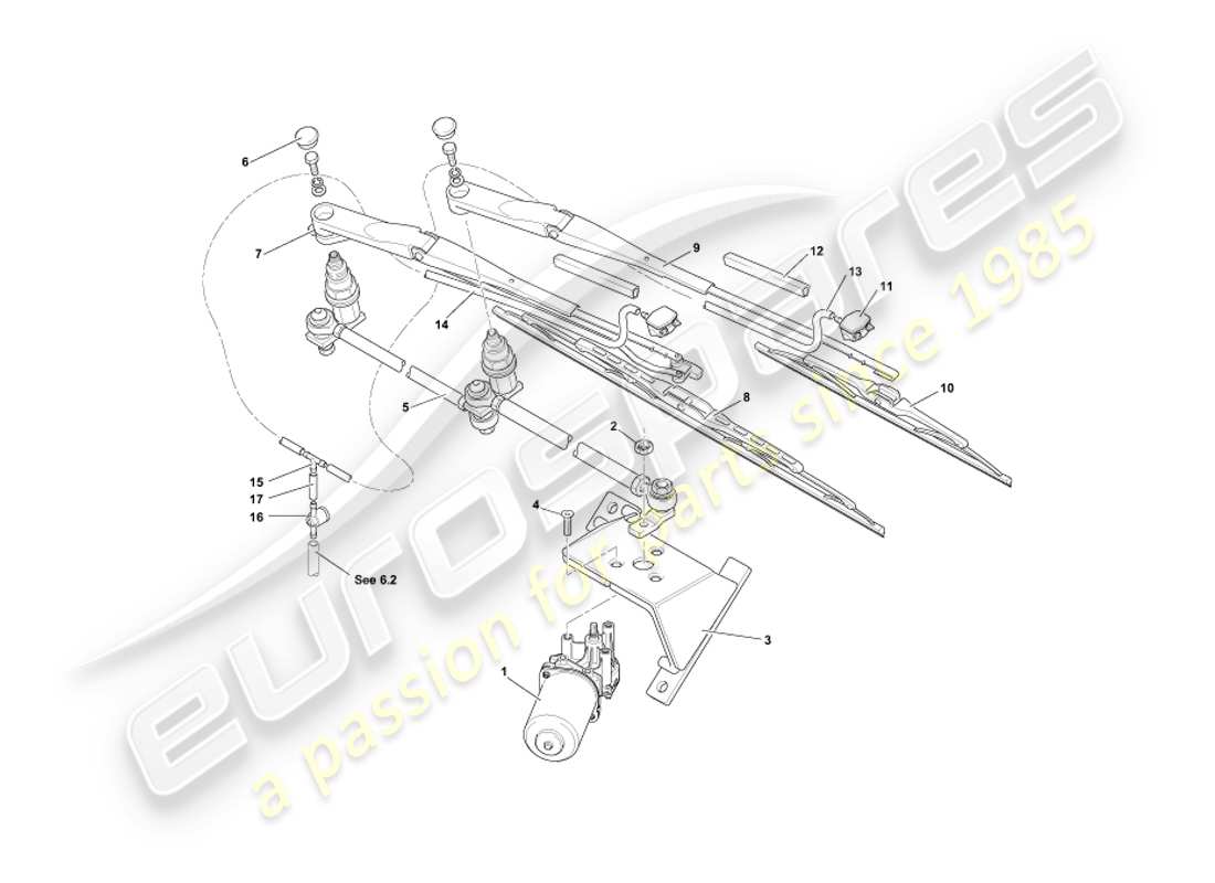 aston martin db7 vantage (2004) diagrama de piezas de limpiaparabrisas