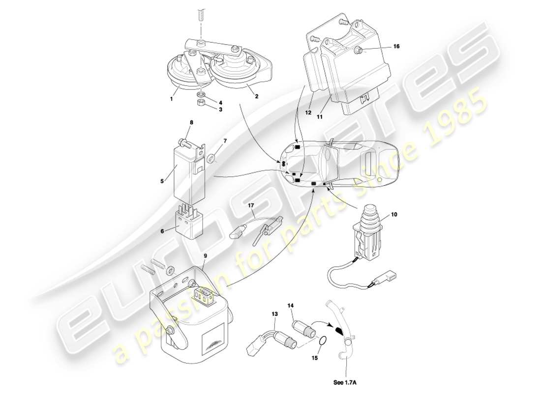 aston martin db7 vantage (2002) diagrama de piezas de los componentes debajo del capó
