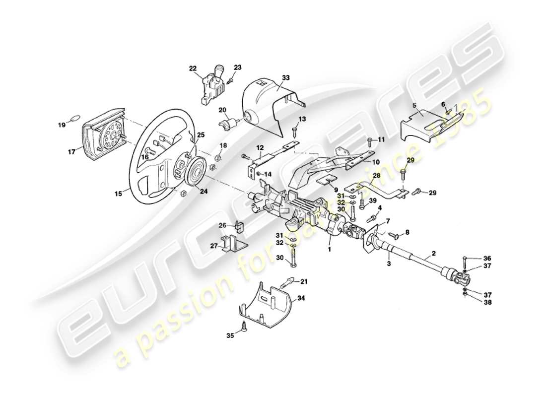 aston martin v8 coupe (1999) columna de dirección diagrama de piezas
