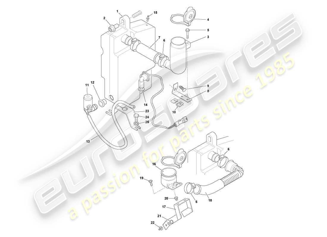 aston martin db7 vantage (2002) diagrama de piezas de los lavaparabrisas