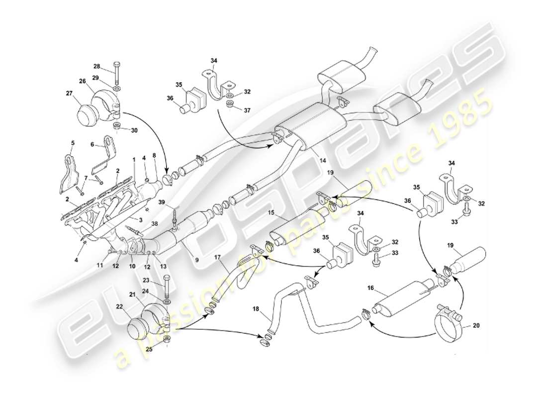 aston martin db7 vantage (2002) diagrama de piezas del sistema de escape