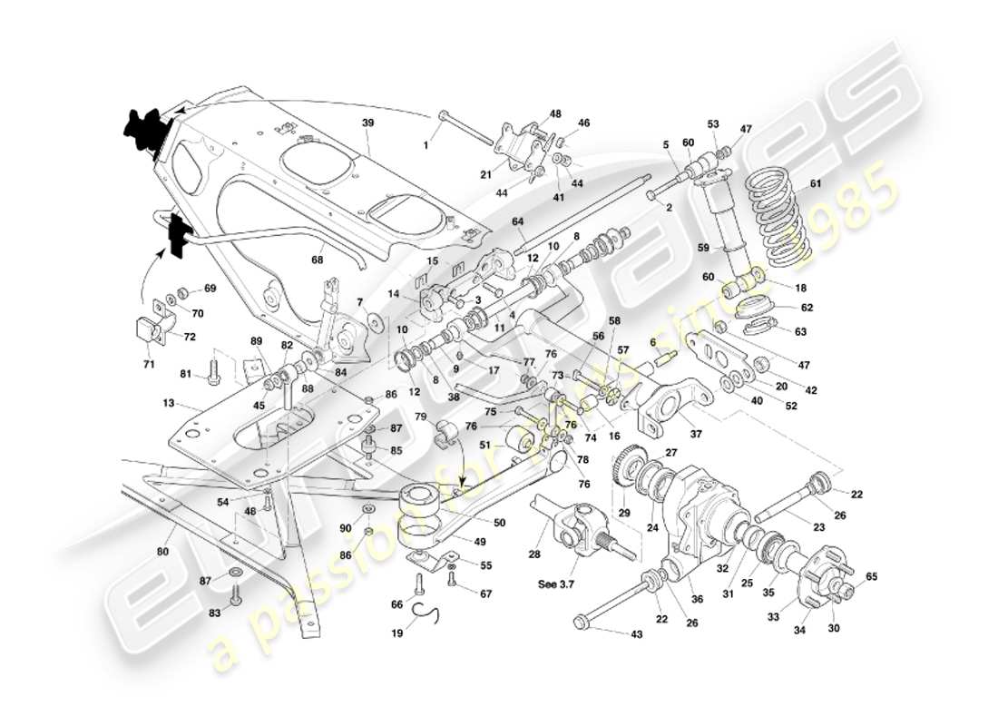aston martin db7 vantage (2002) diagrama de piezas de la suspensión trasera