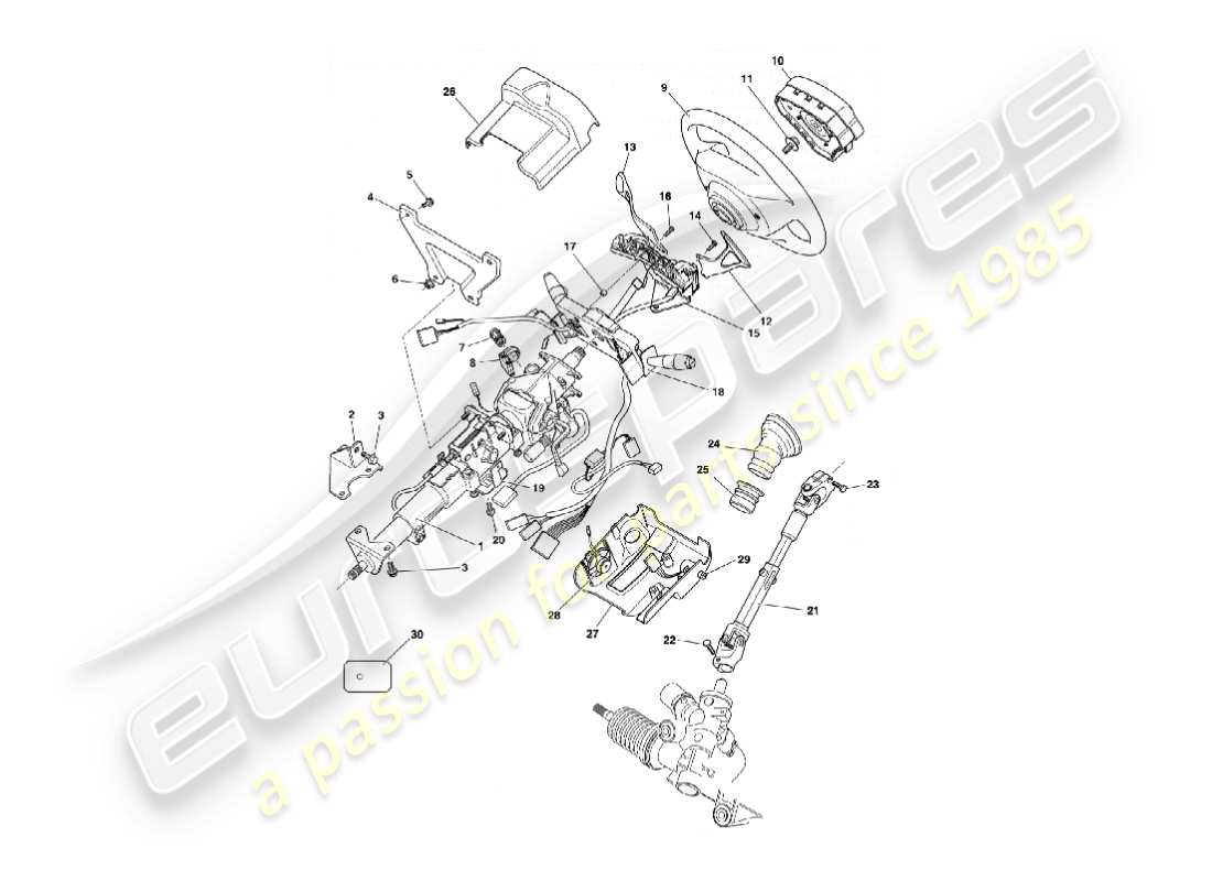 aston martin vanquish (2007) columna de dirección diagrama de piezas