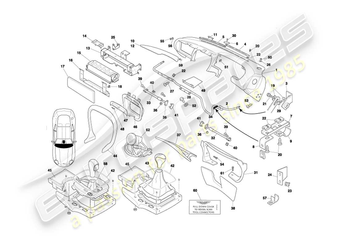 aston martin db7 vantage (2003) diagrama de piezas de fascia y molduras