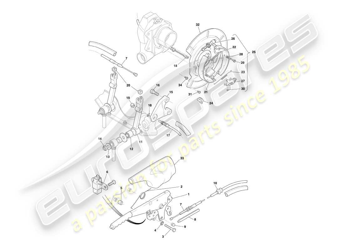 aston martin db7 vantage (2000) diagrama de piezas del freno de mano