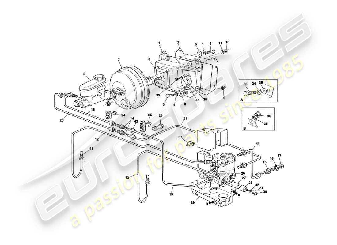 aston martin v8 coupe (2000) diagrama de piezas del servo y modulador