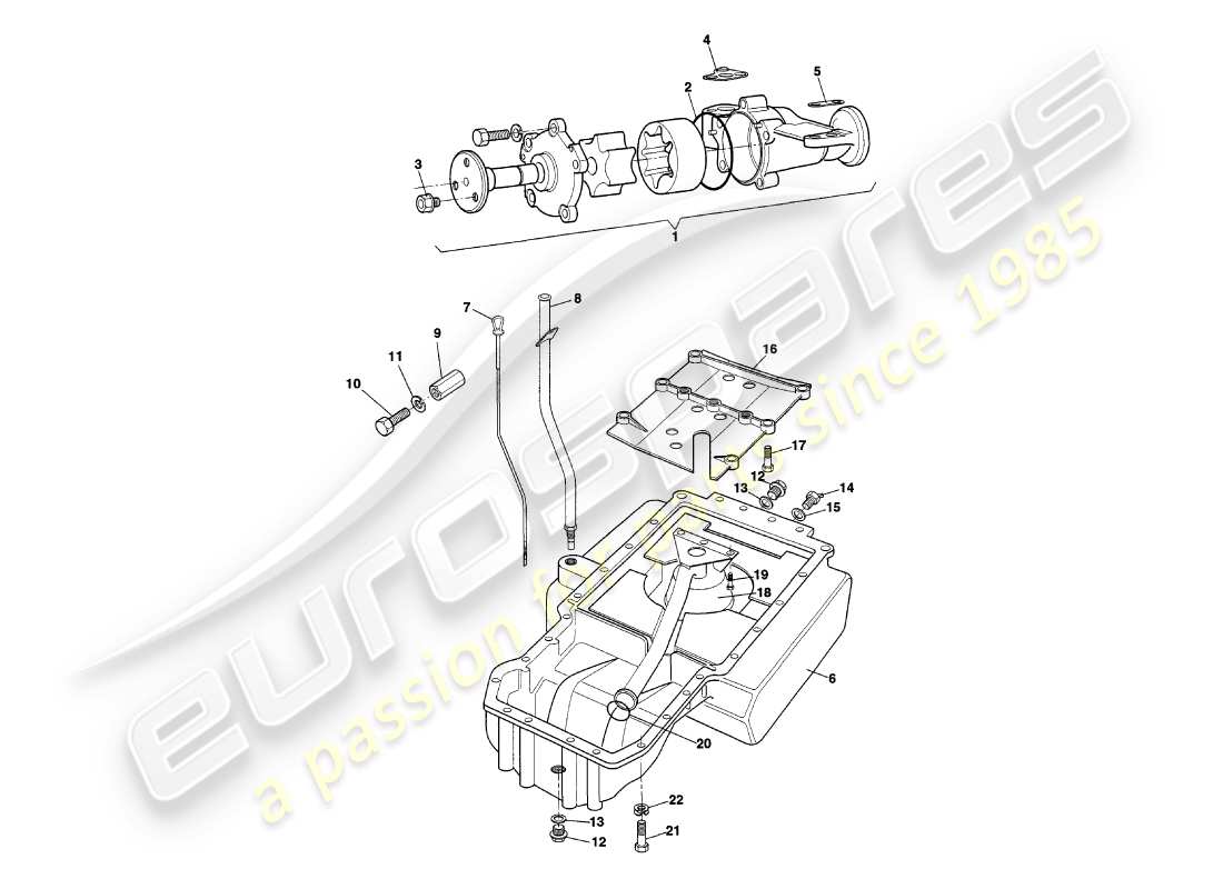 aston martin v8 coupe (2000) diagrama de piezas de bomba de aceite y sumidero
