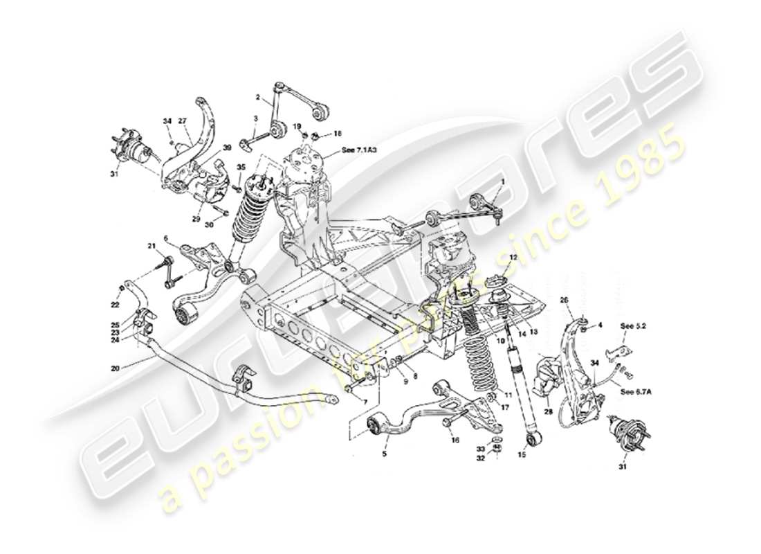 aston martin vanquish (2002) suspensión delantera diagrama de piezas