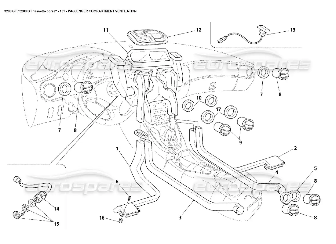 maserati 3200 gt/gta/assetto corsa cabina de ventilación diagrama de piezas