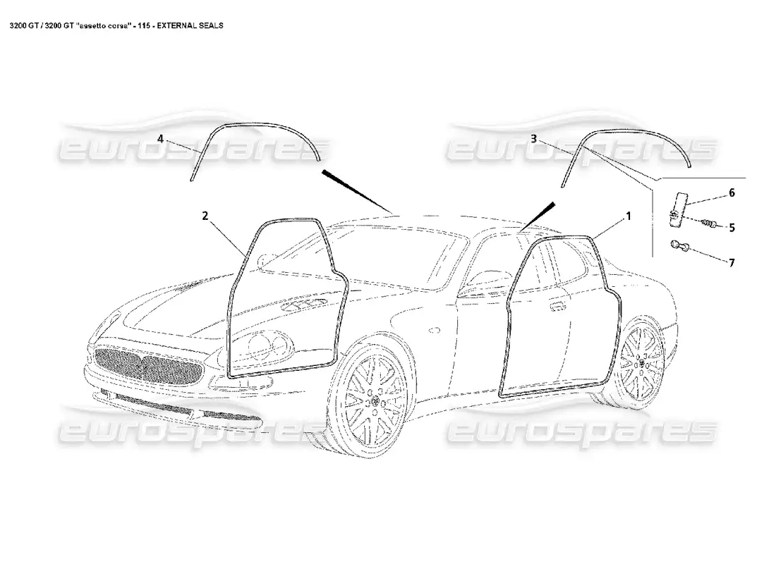 maserati 3200 gt/gta/assetto corsa sellos externos diagrama de piezas