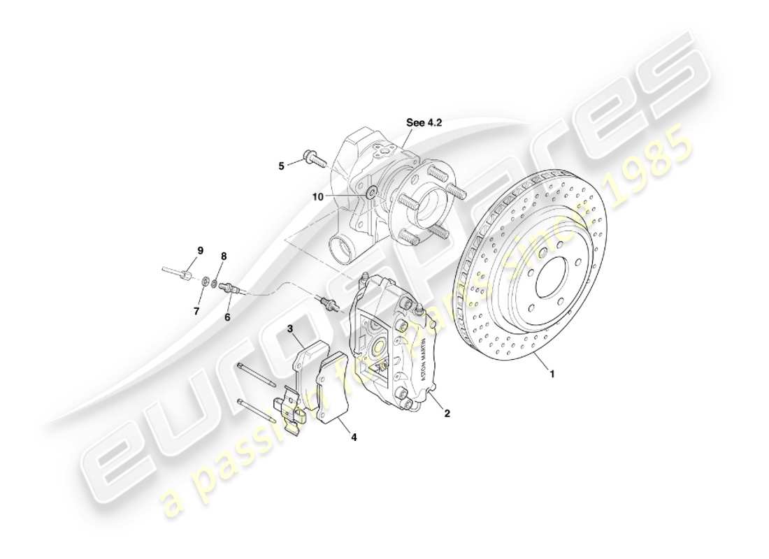 aston martin db7 vantage (2000) diagrama de piezas de frenos traseros