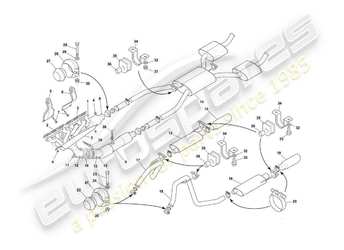 aston martin db7 vantage (2004) diagrama de piezas del sistema de escape