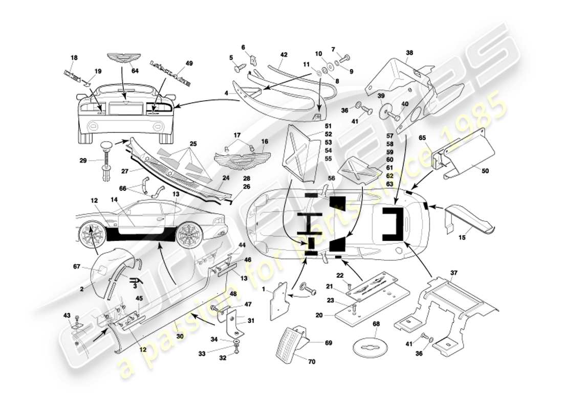aston martin db7 vantage (2004) diagrama de piezas de accesorios para la carrocería